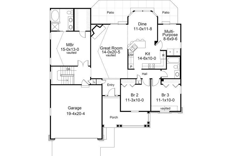 Dream House Plan - Floor Plan - Main Floor for Traditional House Plan #57-368 - 3 bed, 2 bath