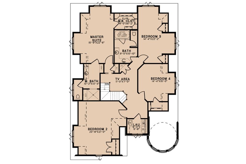 House Blueprint - Floor Plan - Upper Floor for European House Plan #923-288 - 4 bed, 2.5 bath