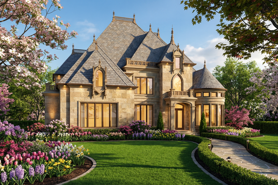 Exterior - Front Elevation 3 for European House Plan #119-323 - 4 bed, 3.5 bath