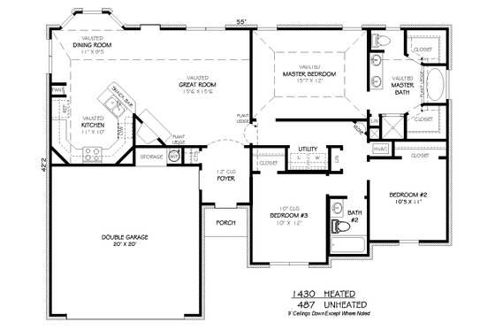Floor Plan - Main Floor for Traditional House Plan #424-299 - 3 bed, 2 bath