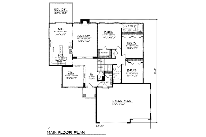 Home Plan - Floor Plan - Main Floor for Traditional House Plan #70-260 - 3 bed, 2.5 bath