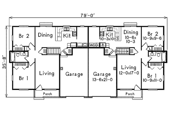 Floor Plan - Main Floor for Ranch House Plan #57-287 - 2 bed, 1 bath