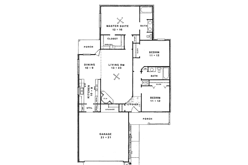 House Blueprint - Floor Plan - Main Floor for Traditional House Plan #14-138 - 3 bed, 2 bath