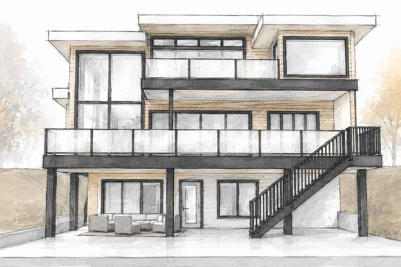Architectural House Design - Exterior - Rear Elevation 2 for Contemporary House Plan #1101-70 - 3 bed, 3.5 bath