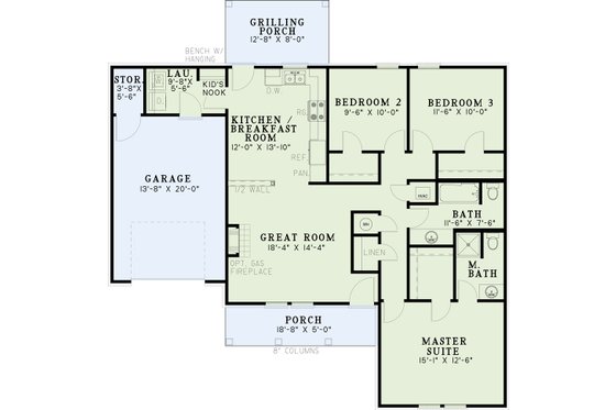 Floor Plan - Main Floor for Ranch House Plan #17-2081 - 3 bed, 2 bath