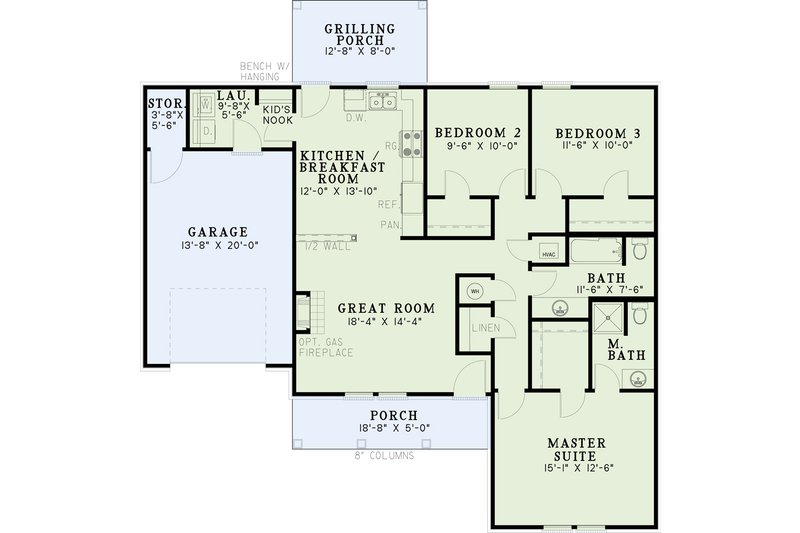 House Plan Design - Floor Plan - Main Floor for Ranch House Plan #17-2081 - 3 bed, 2 bath