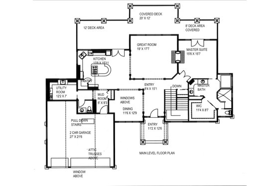 Floor Plan - Main Floor for Craftsman House Plan #117-1110 - 3 bed, 2.5 bath