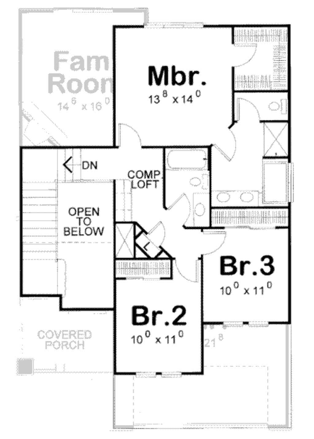 Floor Plan - Upper Floor for Craftsman House Plan #20-1692 - 3 bed, 3 bath