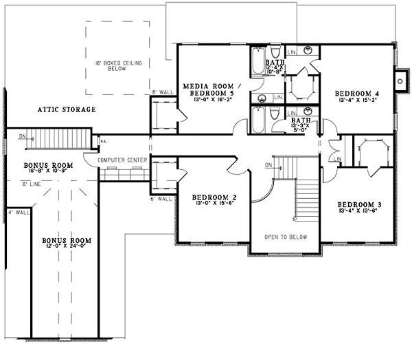 Colonial Floor Plan - Upper Floor Plan #17-1182