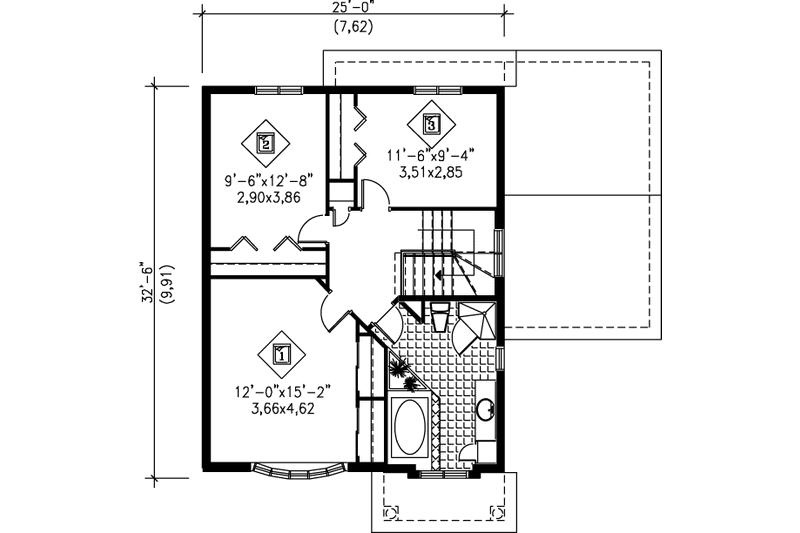 House Blueprint - Floor Plan - Upper Floor for Traditional House Plan #25-2038 - 3 bed, 1.5 bath