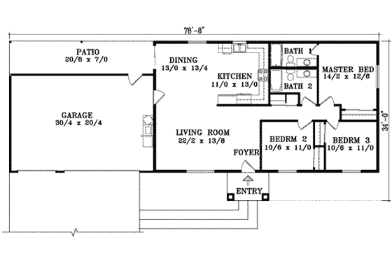 Floor Plan - Main Floor House Plan #1-1197 - 3 bed, 2 bath