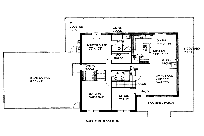 Architectural House Design - Floor Plan - Main Floor for Bungalow House Plan #117-612 - 4 bed, 3 bath