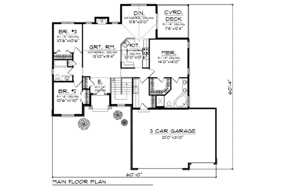 Floor Plan - Main Floor for Mediterranean House Plan #70-928 - 3 bed, 2 bath