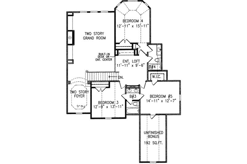 Architectural House Design - Floor Plan - Upper Floor for Southern House Plan #54-172 - 5 bed, 4 bath