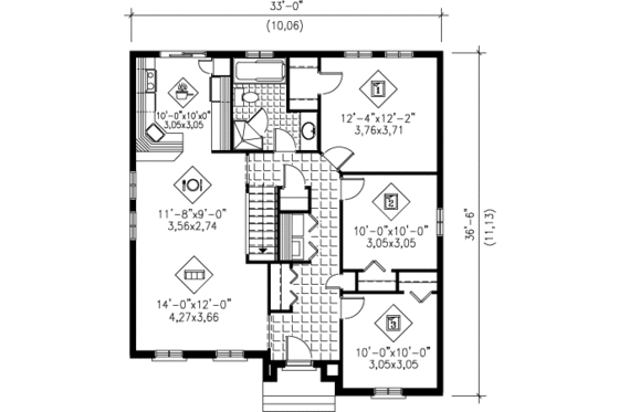 Floor Plan - Main Floor for Cottage House Plan #25-4113 - 3 bed, 1 bath