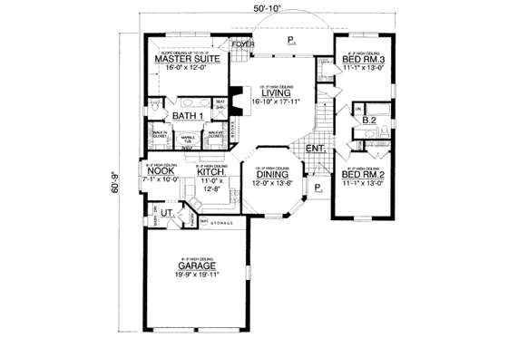 Floor Plan - Main Floor for Traditional House Plan #40-407 - 3 bed, 2 bath