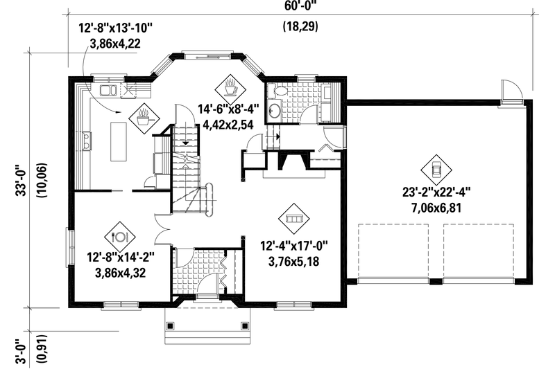 Dream House Plan - Floor Plan - Main Floor for Colonial House Plan #25-4701 - 3 bed, 1 bath
