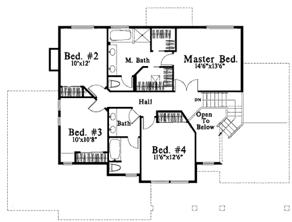 Traditional Floor Plan - Upper Floor Plan #78-125