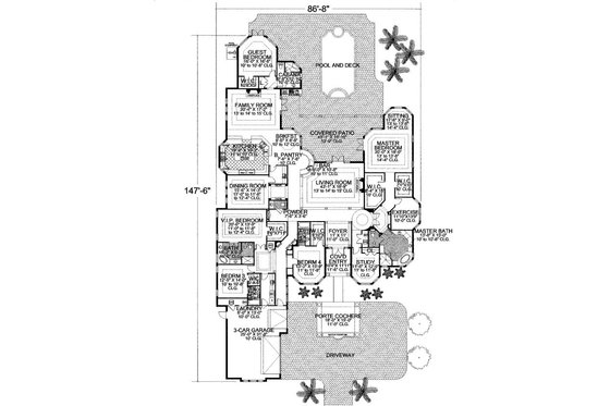 Floor Plan - Main Floor for Mediterranean House Plan #420-220 - 6 bed, 5 bath