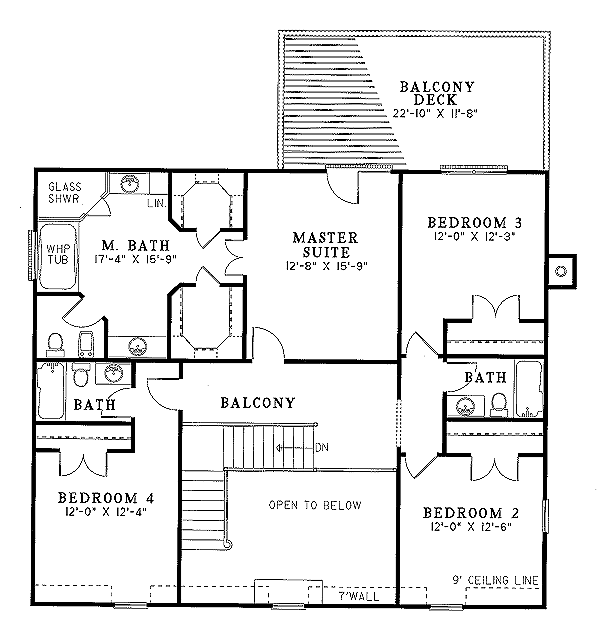 Colonial Floor Plan - Upper Floor Plan #17-275