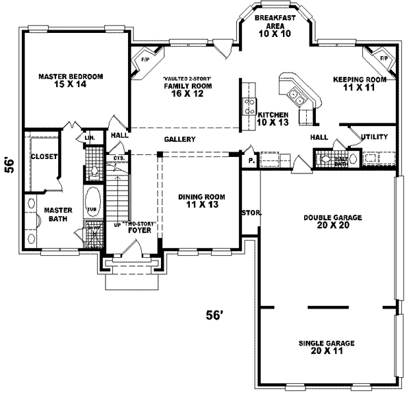 Floor Plan - Main Floor for European House Plan #81-522 - 4 bed, 2.5 bath
