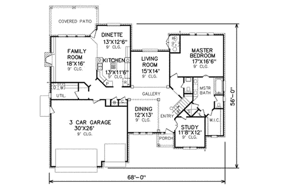 Floor Plan - Main Floor for Traditional House Plan #65-274 - 4 bed, 3.5 bath