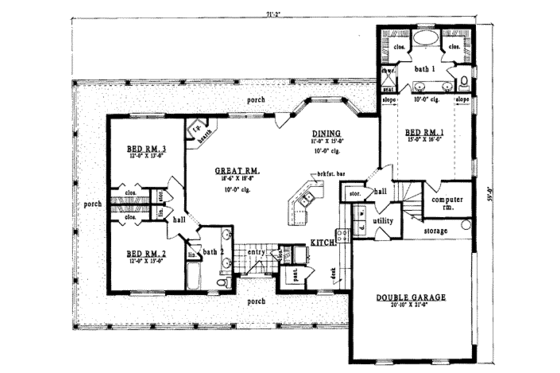 Floor Plan - Main Floor for Country House Plan #42-178 - 3 bed, 2 bath