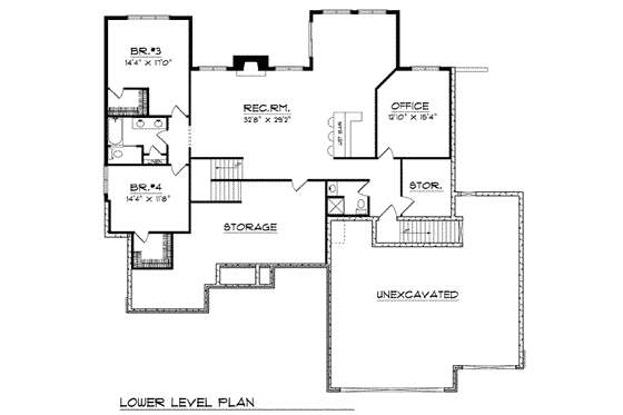 Floor Plan - Lower Floor for Traditional House Plan #70-784 - 4 bed, 4.5 bath