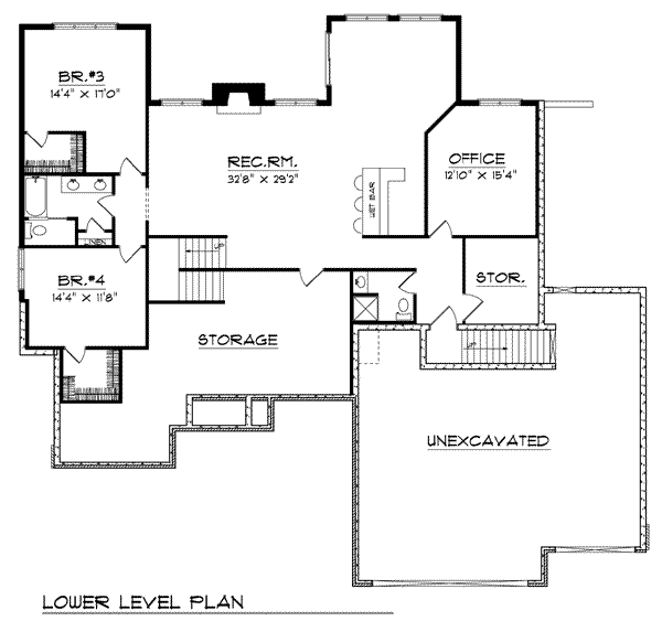 House Blueprint - Traditional Floor Plan - Lower Floor Plan #70-784