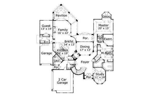 Floor Plan - Main Floor for Mediterranean House Plan #411-641 - 4 bed, 3.5 bath