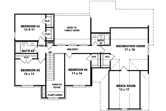 Floor Plan - Upper Floor for Traditional House Plan #81-542 - 4 bed, 3.5 bath