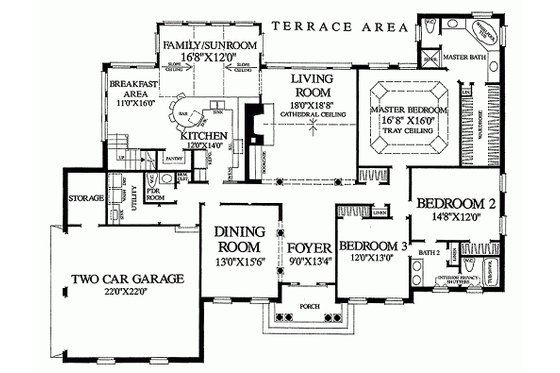 Main level floor plan - 2700 square foot Southern home