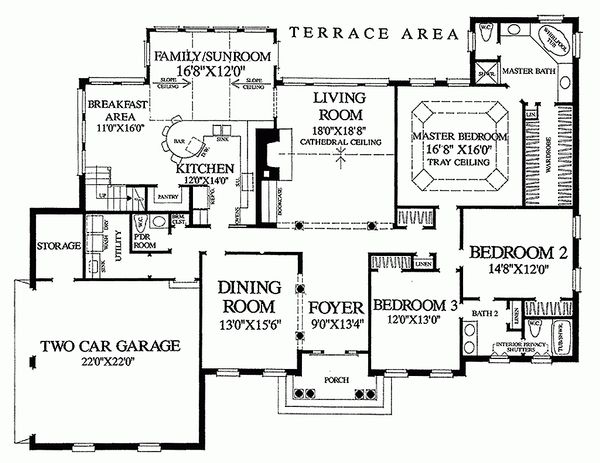 Main level floor plan - 2700 square foot Southern home