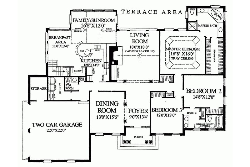 Home Plan - Main level floor plan - 2700 square foot Southern home