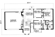 Southern Style House Plan - 3 Beds 2 Baths 1091 Sq/Ft Plan #40-344 