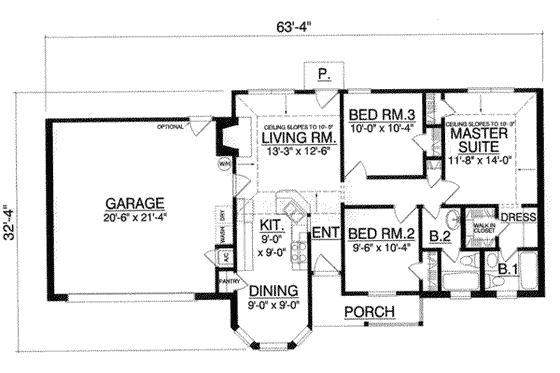 Floor Plan - Main Floor for Southern House Plan #40-344 - 3 bed, 2 bath