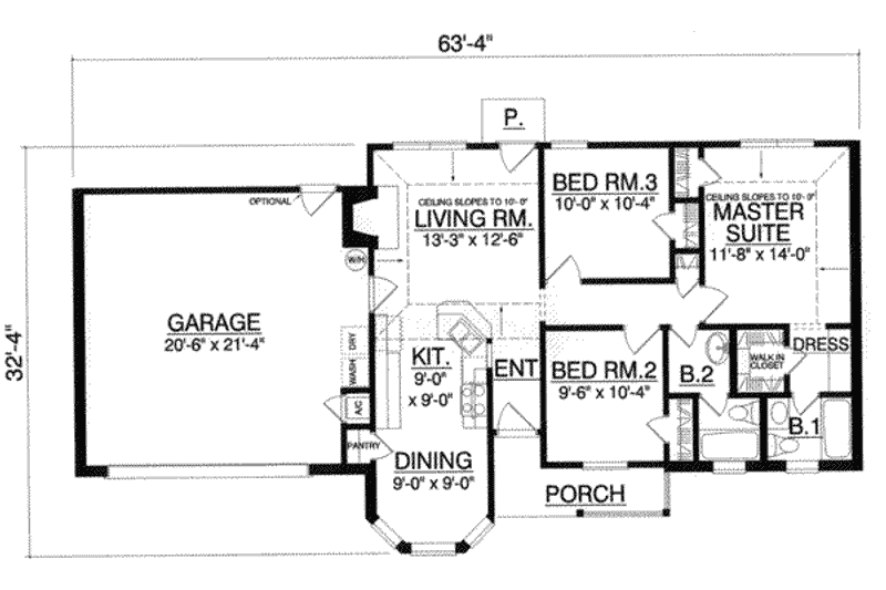 Dream House Plan - Floor Plan - Main Floor for Southern House Plan #40-344 - 3 bed, 2 bath