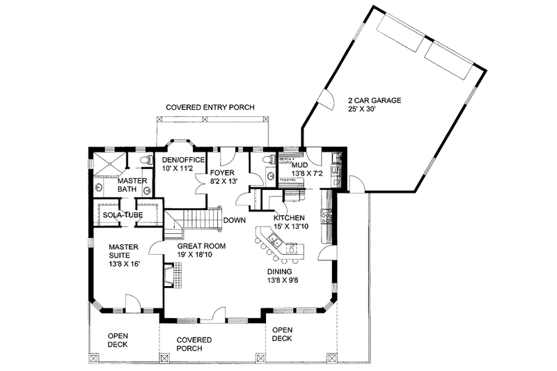 Architectural House Design - Floor Plan - Main Floor for Bungalow House Plan #117-645 - 3 bed, 2.5 bath