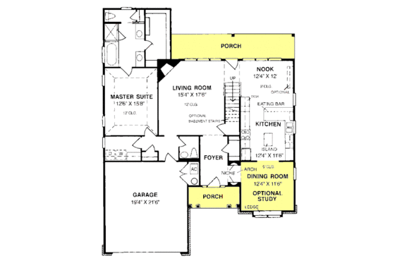 Floor Plan - Main Floor for Traditional House Plan #20-173 - 3 bed, 2.5 bath
