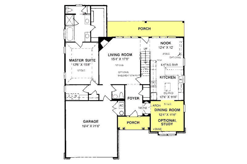House Design - Floor Plan - Main Floor for Traditional House Plan #20-173 - 3 bed, 2.5 bath