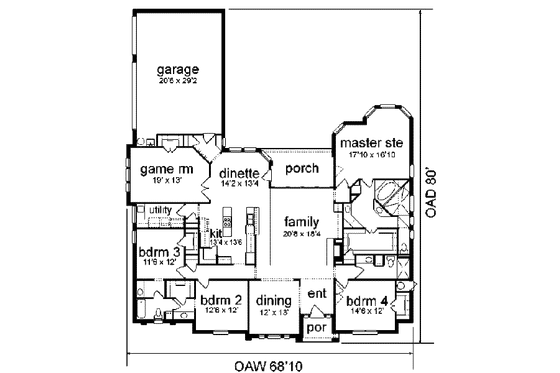 Floor Plan - Main Floor for European House Plan #84-151 - 4 bed, 3 bath