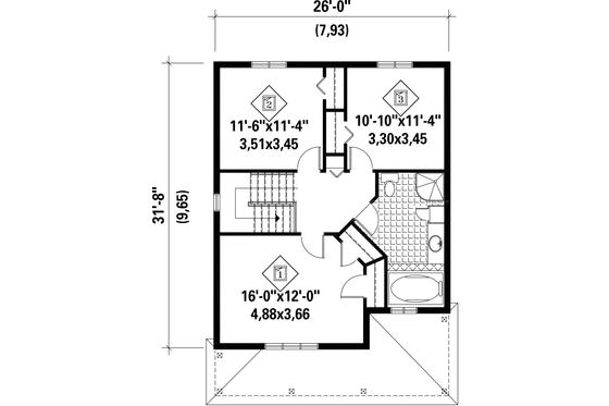 Floor Plan - Upper Floor for Country House Plan #25-4605 - 3 bed, 1 bath