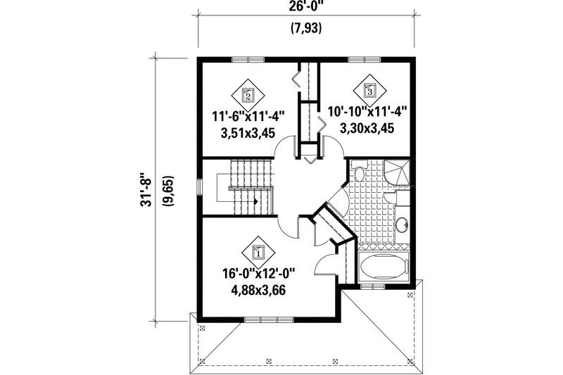 Home Plan - Floor Plan - Upper Floor for Country House Plan #25-4605 - 3 bed, 1 bath