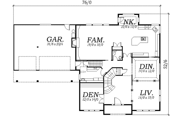 Floor Plan - Main Floor for Mediterranean House Plan #130-141 - 4 bed, 3.5 bath