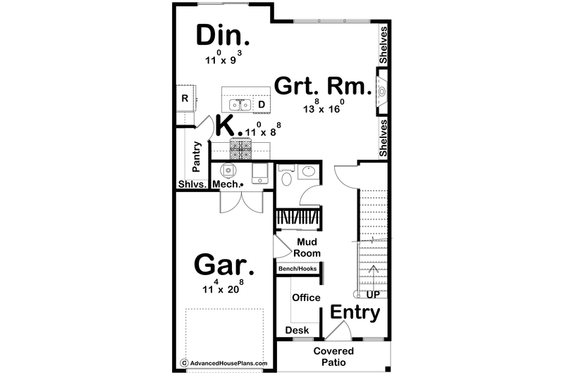 House Blueprint - Floor Plan - Main Floor for Farmhouse House Plan #455-316 - 3 bed, 2.5 bath