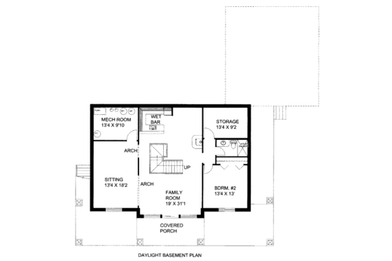Floor Plan - Lower Floor for Bungalow House Plan #117-635 - 2 bed, 2 bath