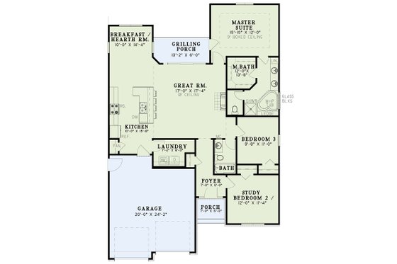 Floor Plan - Main Floor for Traditional House Plan #17-3425 - 3 bed, 2 bath