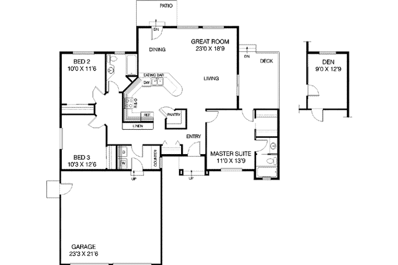 Dream House Plan - Floor Plan - Main Floor for Ranch House Plan #60-483 - 4 bed, 2 bath