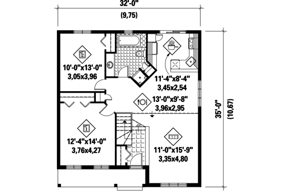 Floor Plan - Main Floor for Country House Plan #25-4772 - 2 bed, 1 bath