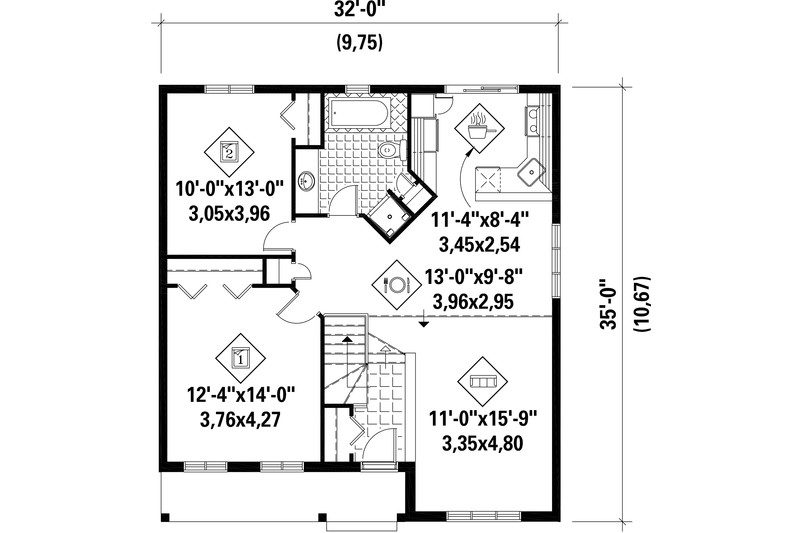 Home Plan - Floor Plan - Main Floor for Country House Plan #25-4772 - 2 bed, 1 bath